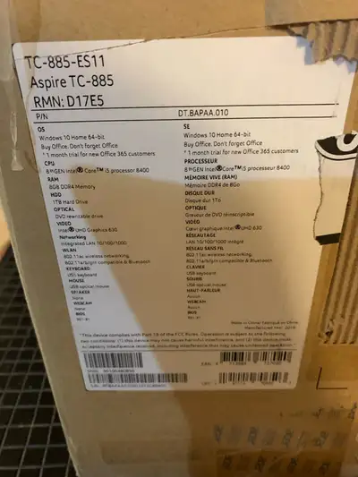 new sealed Acer tc-885-es11 desktop comp, windows 11, $400 firm, View more