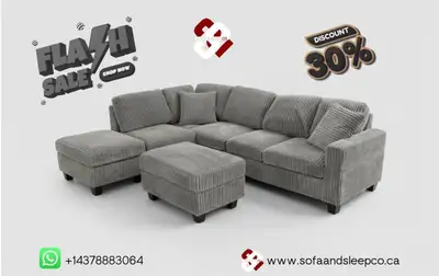 6 Seater Corduroy Sectional Sofa with Storage Ottoman , View more
