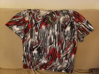 Grey Red Leopard Pattern Fiori Women’s Summer Shirt Large
