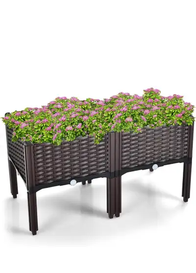 Keep your plants thriving with this versatile, modular raised garden bed planter featuring a built-i...