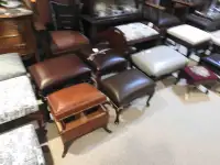 many antique stools and benches newly restored and upholstered