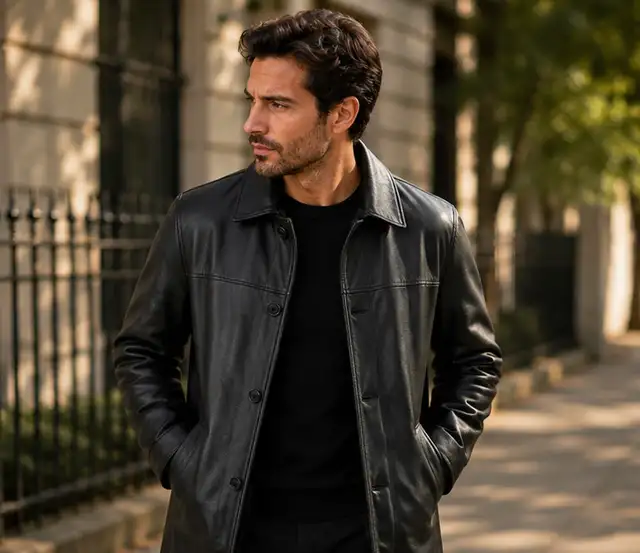Men’s Classic Black Leather Coat in Men's in Oshawa / Durham Region - Image 2