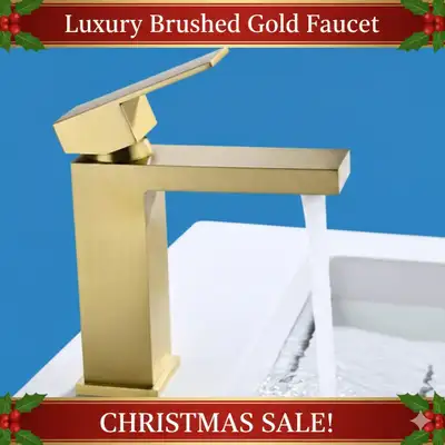 Luxury Brushed Gold Bathroom Sink Faucet, Single Handle Square D, View more