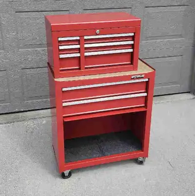 Selling a red Waterloo Steel Tool Chest - 26" wide bottom chest and 22" wide top chest. Top chest is...