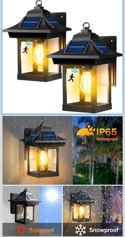 2-Pack Solar Motion Sensor Wall Lights – IP65 Waterproof, View more