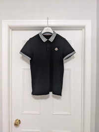 Moncler Boys Pique Logo Polo Black Size 14Y