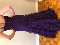 Purple Beaded One Strap Ruffle Mermaid Trumpet Gown Dress Medium