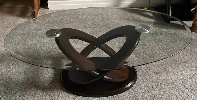 $155 - BEAUTIFUL 48" GLASS & WOOD ESPRESSO COCKTAIL TABLE. in Coffee Tables in Cambridge - Image 4