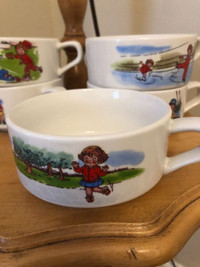 (5) Vintage Ceramic Soup Mugs w/Children Motif - $5 each