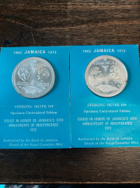 2 proof 10 dollar Jamaica silver coins