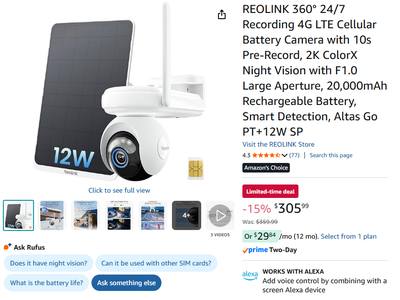 ⭐New⭐ REOLINK 360° 4G Cellular Solar Security Camera Altas Go PT, View more