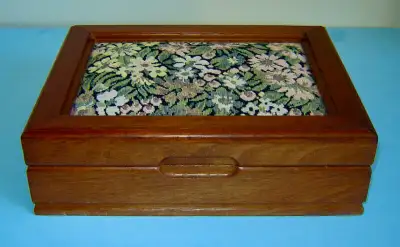 Vintage Jewellery Box Solid Wood with Tapestry Cushion Top, View more
