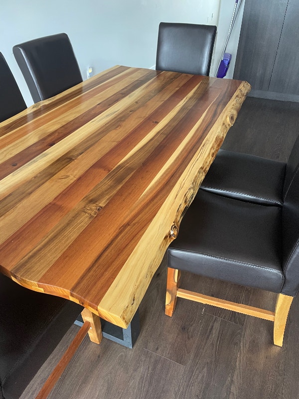 Live Edge wood 6 ft long dining table with 6 chairs Dining Tables