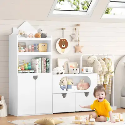 55.9'' H X 69.1'' W Kids Bookcases With 2 Drawers, Castle Roof, View more