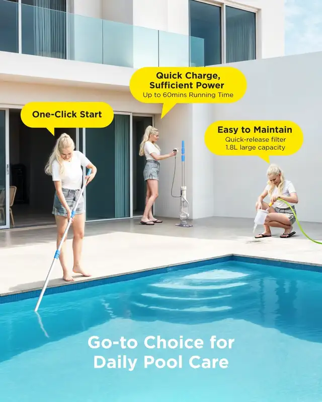 InoKraft Cordless Pool Vacuum Cleaner, Rechargeable, Handheld Po63838169147651124
