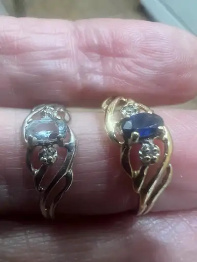 10 k white gold aquamarine and 2 diamonds ring size 5.5-6 10 k sapphire and 2 diamonds ring Size 6 2...