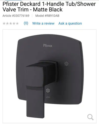 Brand new in box. Pfister black matte 1 handle tub/shower trim kit. Has 1 hole installation and prem...