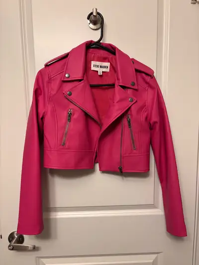Pink Cropped Leather Jacket, View more