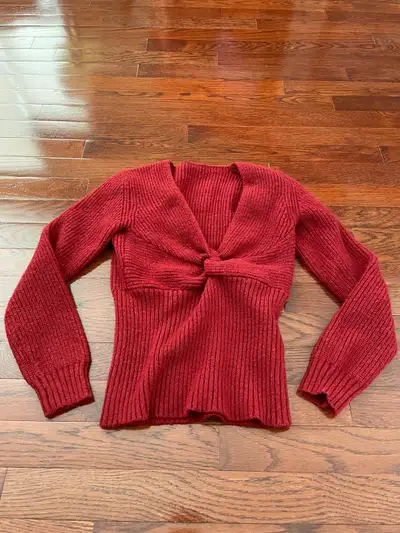 Women’s Twist Front V Neck Shein Red Sweater (size S) ❤️, View more