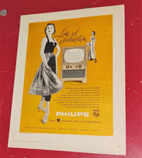 CLASSIC 1955 PHILLIPS TELEVISION VINTAGE TV AD - AFFICHE 50S