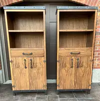 Pair of Custom Artisan Crafted Wood Cabinets