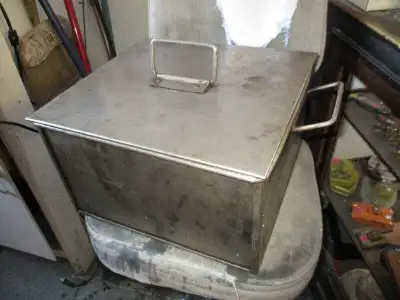 1960s STAINLESS STEEL GREASE BOX WITH LID $20. RESTAURANT DECOR, View more