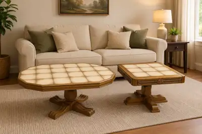 Heavy-Duty Vintage Oak & Tile Top Coffee + End Table Set, View more