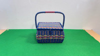 Wicker Sewing Basket, Handle and Satin Interior, Woven Style Des