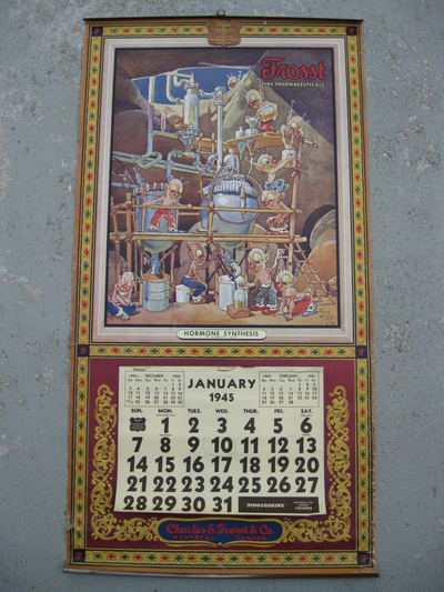 Three Extremely Rare Vintage 1940s Frosst Dingbat Calendars, View more