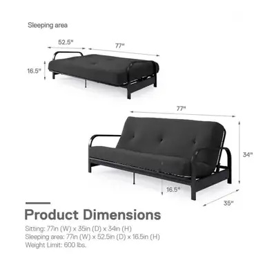 Metal Futon With Mattress & Arm Covers, View more