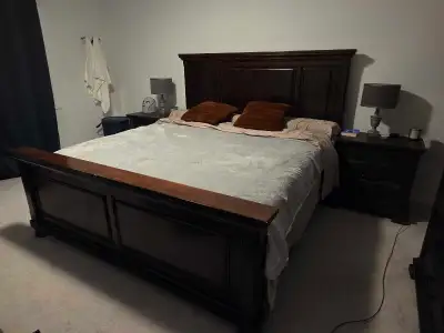 King size bed - frame, mattress, box spring, View more