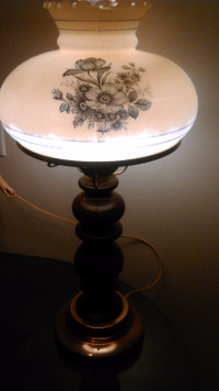 Vintage lamp blue and white floral glass shade