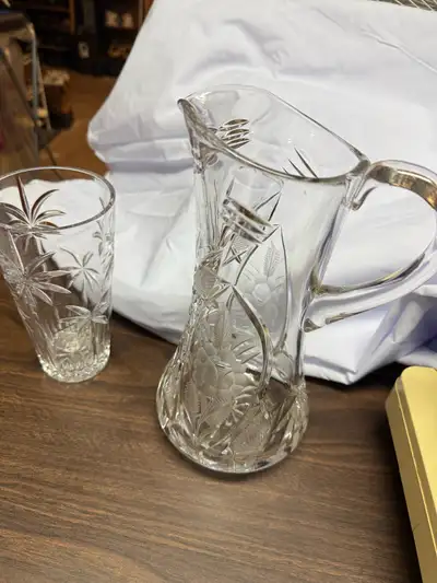 Crystal pitcher and glass, View more