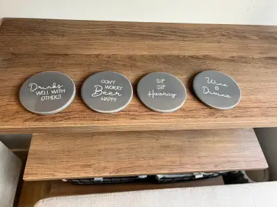 4 GREY CERAMIC COASTERS , View more