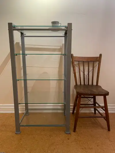 Shelving unit- glass & metal In excellent condition. Downtown, View more