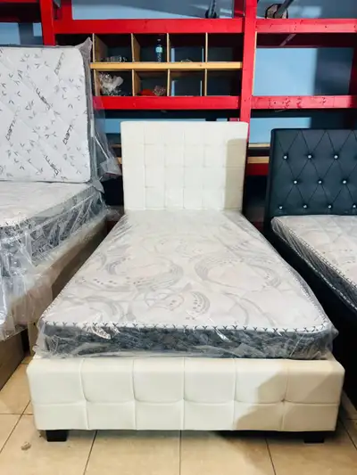 Single bedframe brand in leather with mattress For Sale, View more