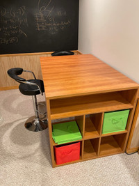 Craft Table and Bookcase + 2 Stools