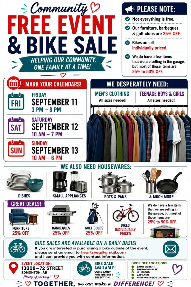 Hearts Nonprofit Free Event and bike sale 