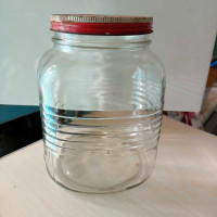 Vintage Blue Ribbon Coffee Glass Jar with Metal Lid - Rare Find!