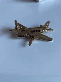 Vtg Airplane Gold Toned Brooch Lapel Pin