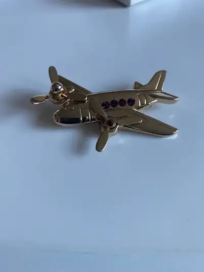 Vtg Airplane Gold Toned Brooch Lapel Pin, View more