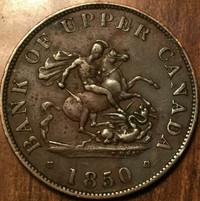 1850 BANK OF UPPER CANADA ONE HALF PENNY BANK TOKEN