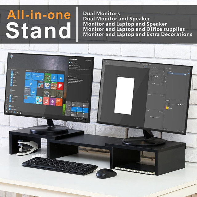 Fully Adjustable Dual Computer Monitor Wood Black Riser Stand in Other in Kitchener / Waterloo - Image 2