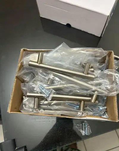 Used silver door handles with screws I have 20 pieces These are used handles I replaced them with bl...