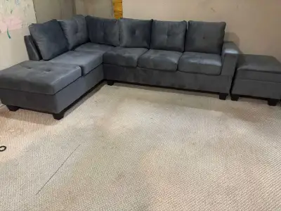 6 Seater Grey Velvet New Sectional Couch with Ottoman, View more
