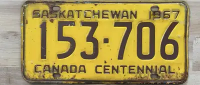 In WEYBURN 1967 Sask License Plate $15 each Shipping $7 Several years of Sask plates available, see...
