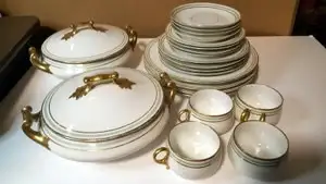 French Antique Limoges, made from porcelain, dinnerware service for four (4). D&C L. Bernardaud Co G...