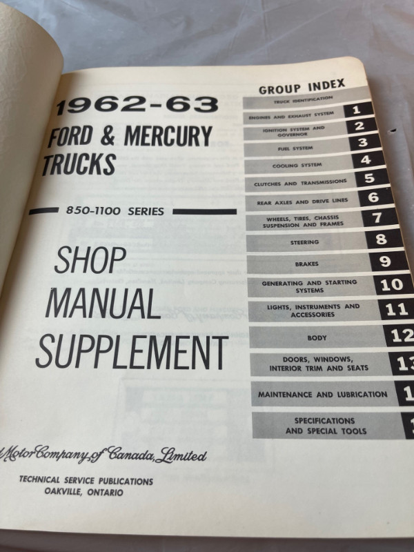 VINTAGE 1962 - 63 FORD AND MERCURY TRUCK SHOP MANUAL SUPPLEMENT in Arts & Collectibles in Edmonton - Image 3