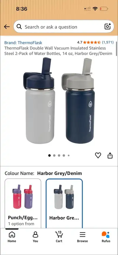 These ThermoFlask double wall vacuum insulated stainless steel water bottles come in a 2-pack set wi...
