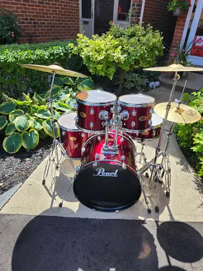 5 pc. Pearl Target drums, hardware, upgraded Sabian cymbals., View more